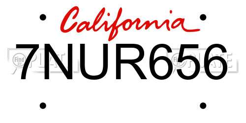 7NUR656 California License Plate