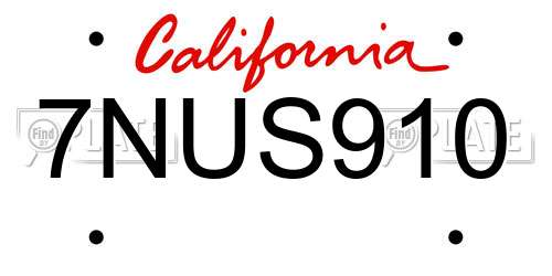 7NUS910 California License Plate