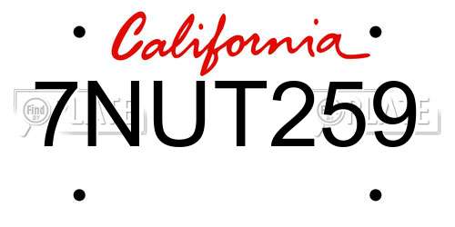 7NUT259 California License Plate