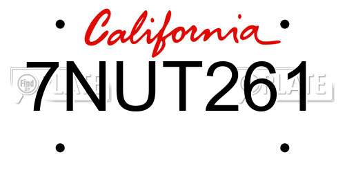 7NUT261 California License Plate