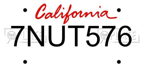 7NUT576 California License Plate