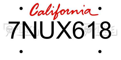 7NUX618 California License Plate