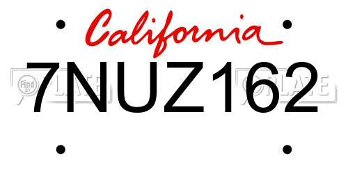7NUZ162 California License Plate