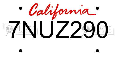 7NUZ290 California License Plate