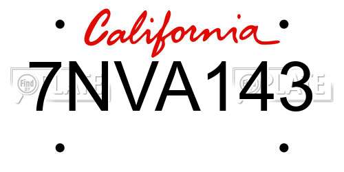 7NVA143 California License Plate