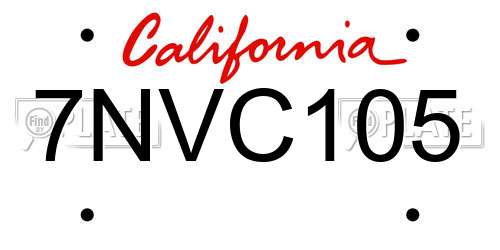 7NVC105 California License Plate