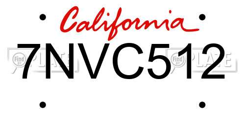 7NVC512 California License Plate