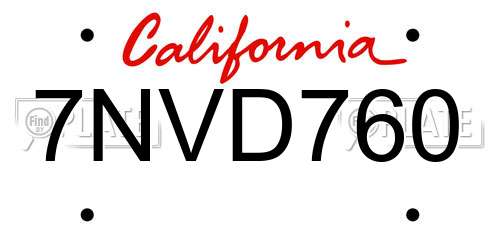 7NVD760 California License Plate