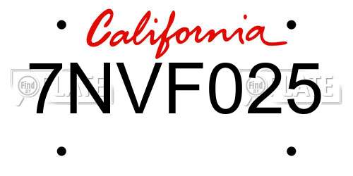 7NVF025 California License Plate