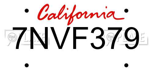 7NVF379 California License Plate