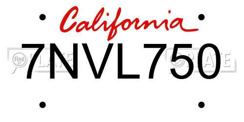 7NVL750 California License Plate