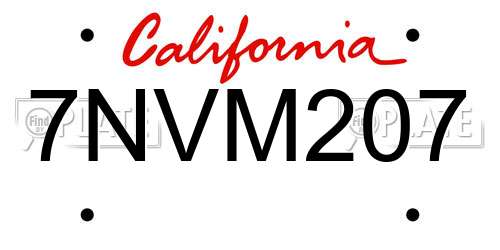 7NVM207 California License Plate