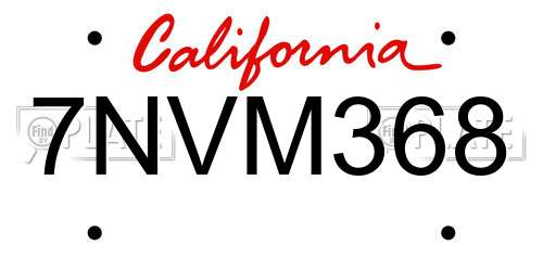 7NVM368 California License Plate