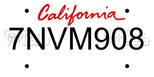 7NVM908 California License Plate