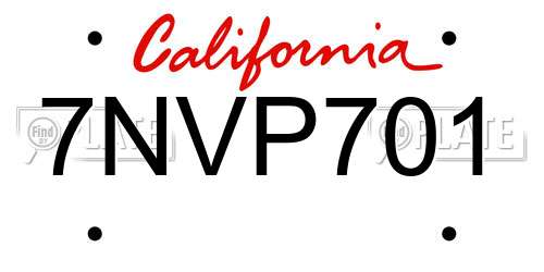 7NVP701 California License Plate