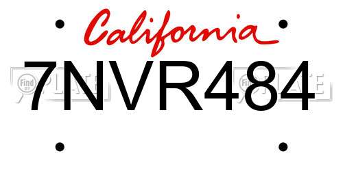 7NVR484 California License Plate