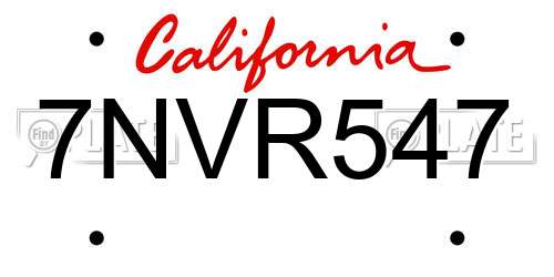 7NVR547 California License Plate