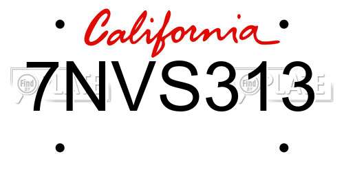 7NVS313 California License Plate