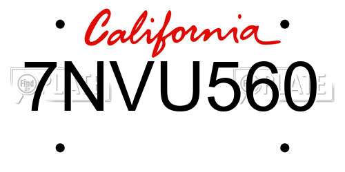 7NVU560 California License Plate
