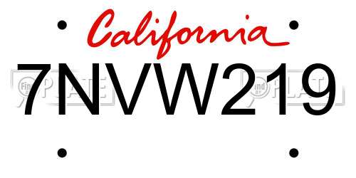 7NVW219 California License Plate