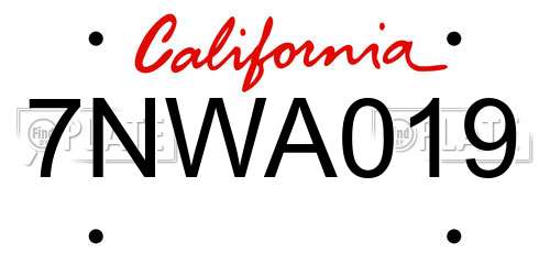 7NWA019 California License Plate
