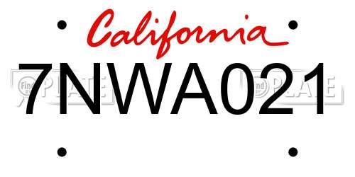 7NWA021 California License Plate