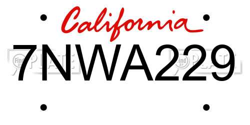 7NWA229 California License Plate