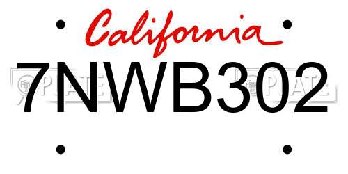 7NWB302 California License Plate