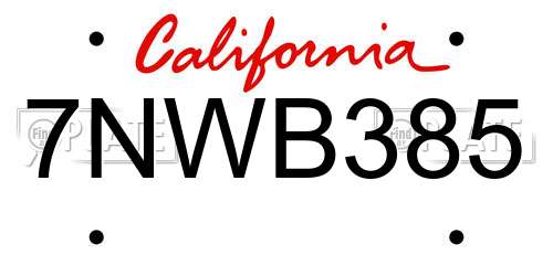 7NWB385 California License Plate