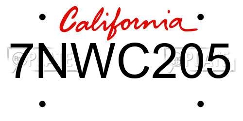 7NWC205 California License Plate