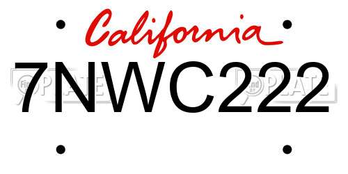 7NWC222 California License Plate