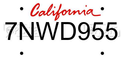 7NWD955 California License Plate