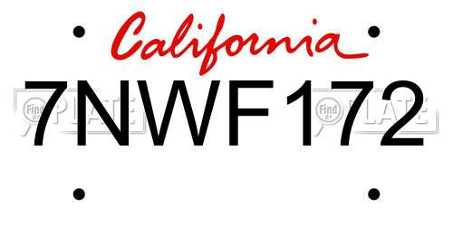 7NWF172 California License Plate
