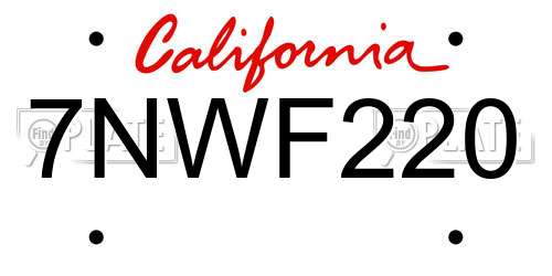 7NWF220 California License Plate