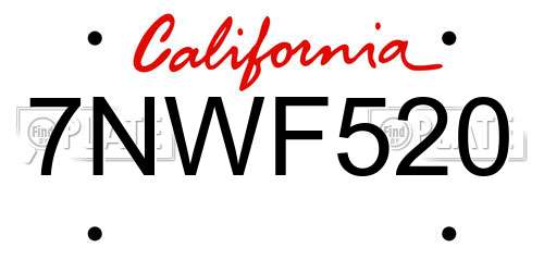 7NWF520 California License Plate