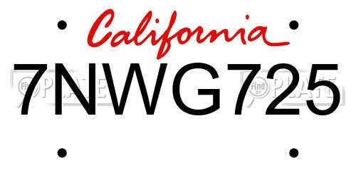 7NWG725 California License Plate