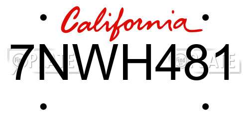 7NWH481 California License Plate