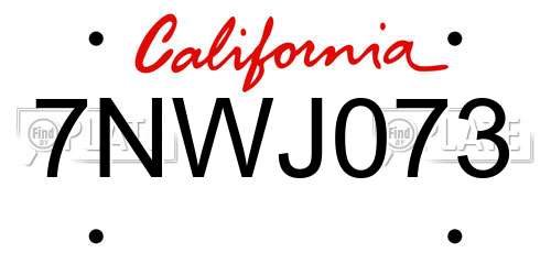 7NWJ073 California License Plate