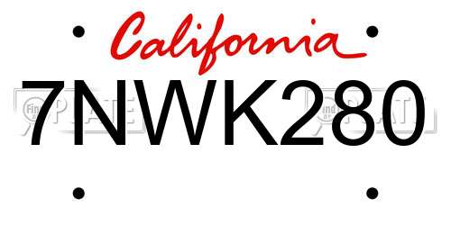 7NWK280 California License Plate