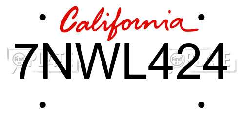 7NWL424 California License Plate