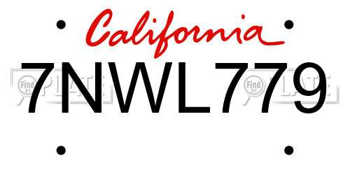 7NWL779 California License Plate