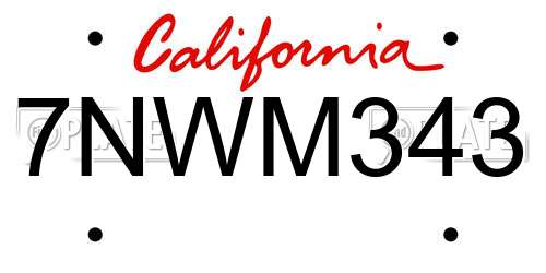 7NWM343 California License Plate