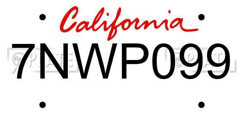 7NWP099 California License Plate
