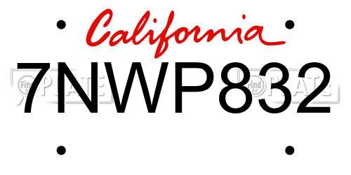 7NWP832 California License Plate