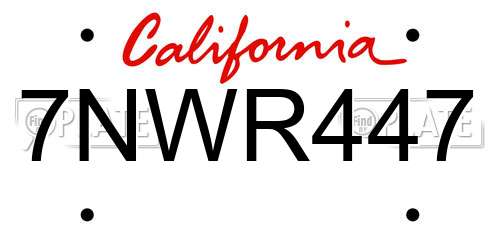 7NWR447 California License Plate