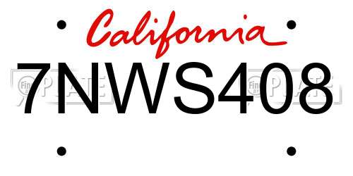 7NWS408 California License Plate