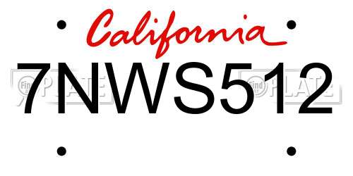 7NWS512 California License Plate