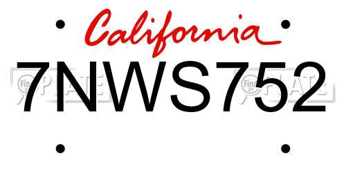 7NWS752 California License Plate