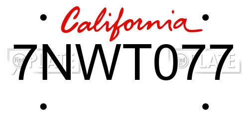 7NWT077 California License Plate