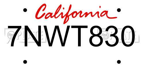7NWT830 California License Plate